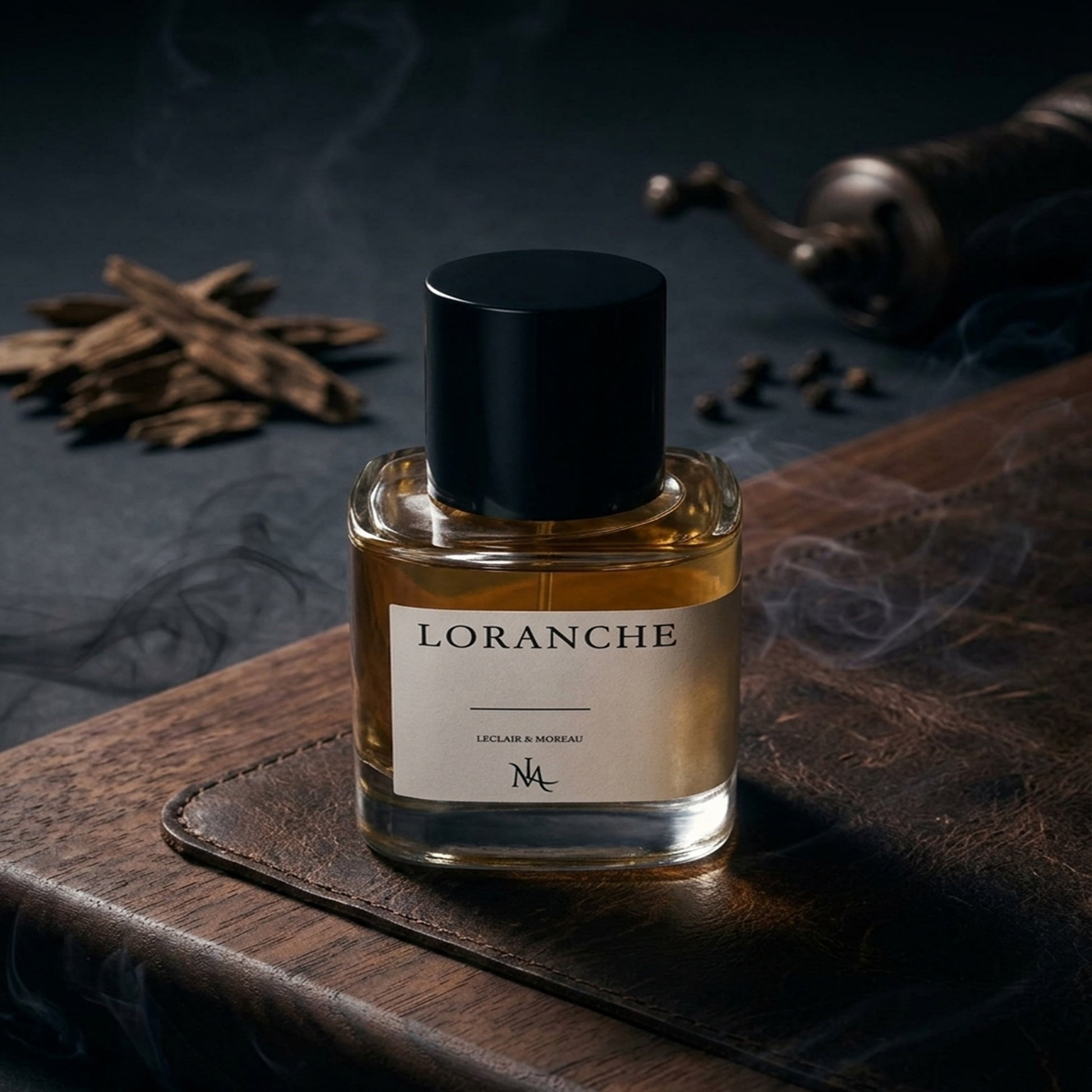 Leclair & Moreau No. 717 side profile, rich oud rose leather fragrance, Halfeti dupe perfume UK